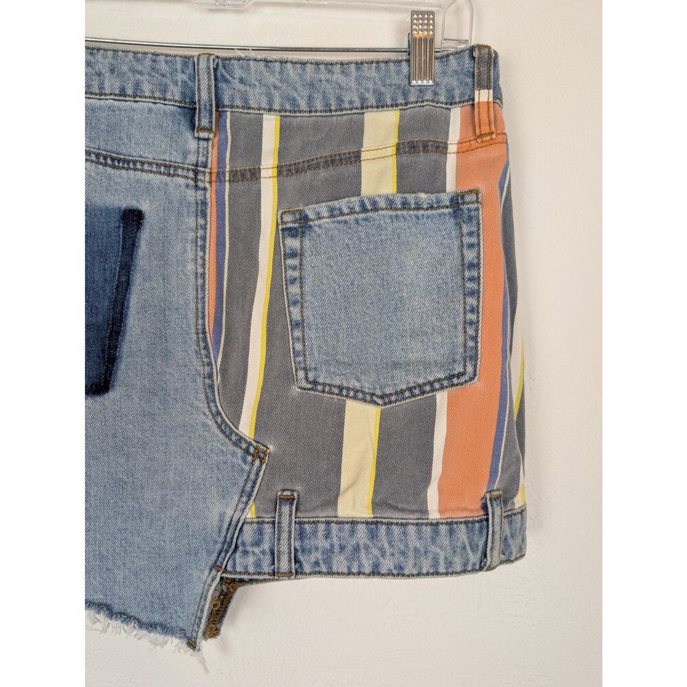 BDG Skirt Striped Patchwork Denim Asymmetrical Floral Boho Festival Blue Size M - Picture 8 of 14